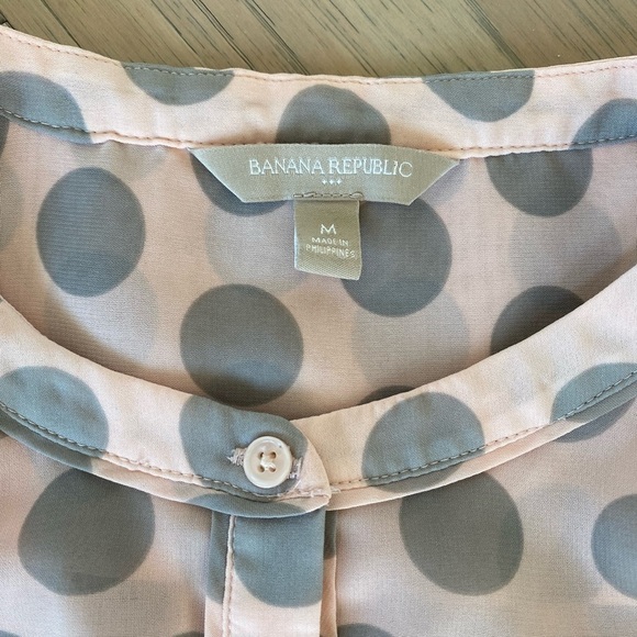Banana Republic Womens Pink and Gray Polka Dot Three Quarter Button Up Top Sz M - Picture 5 of 5